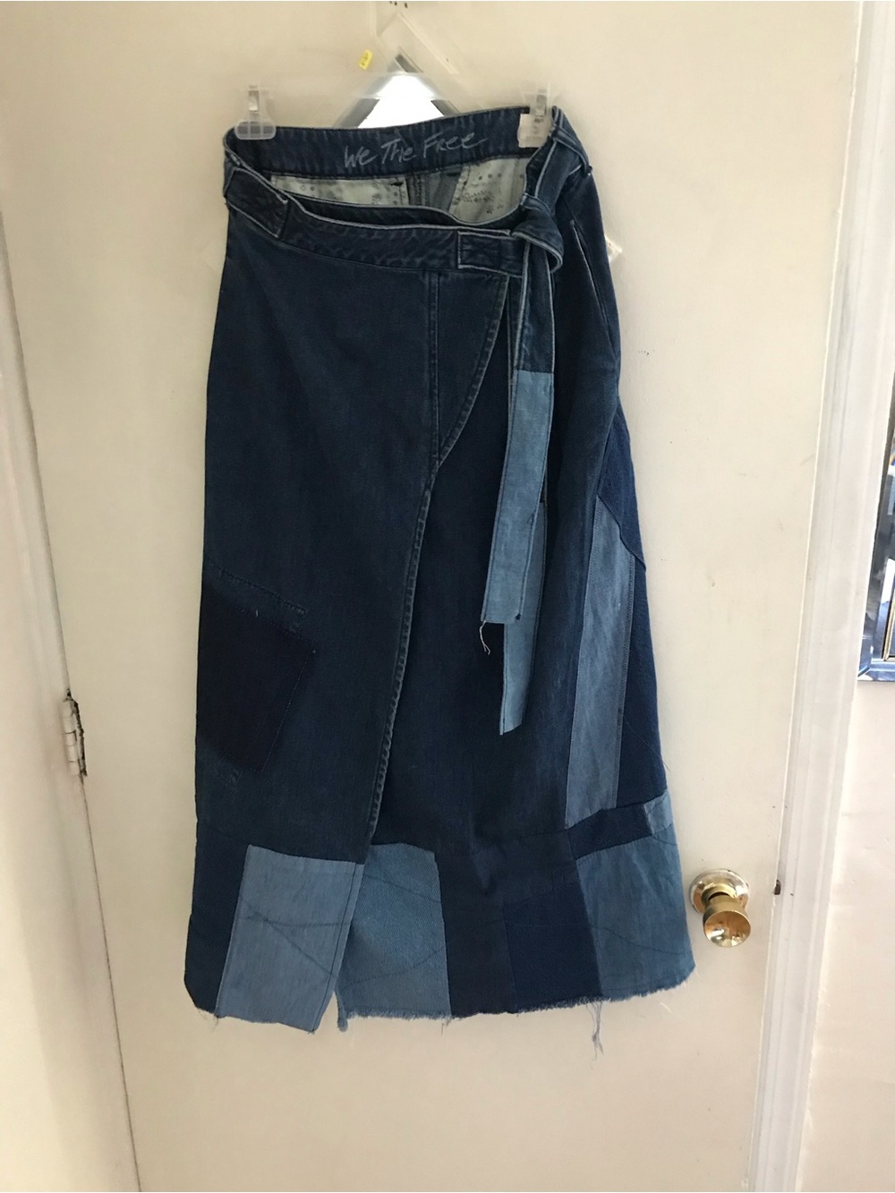 We The Free Patchwork Indigo and Light Blue Maxi Skirt
